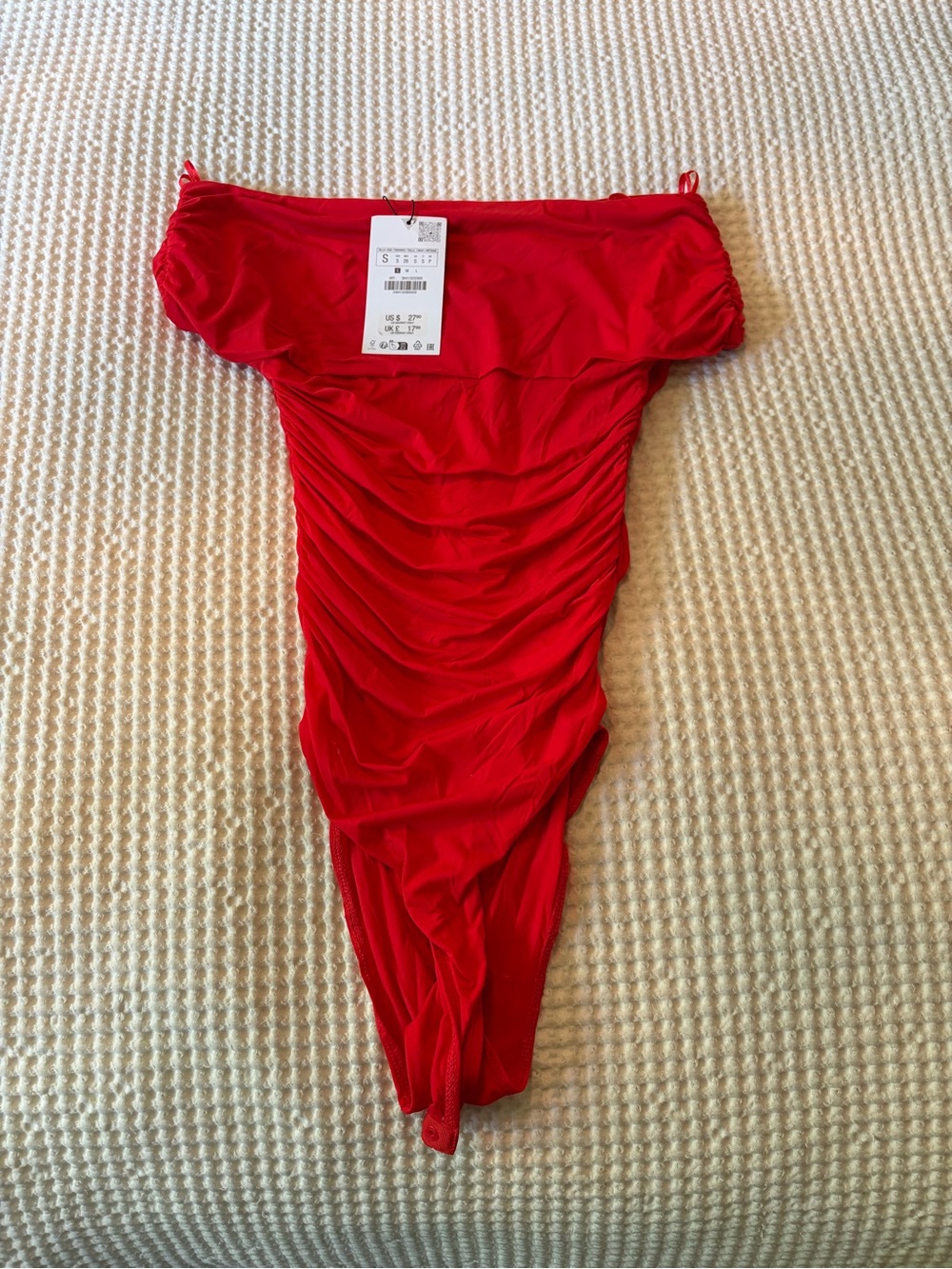 Zara Off the Shoulder Red Ruched Bodysuit - NWT